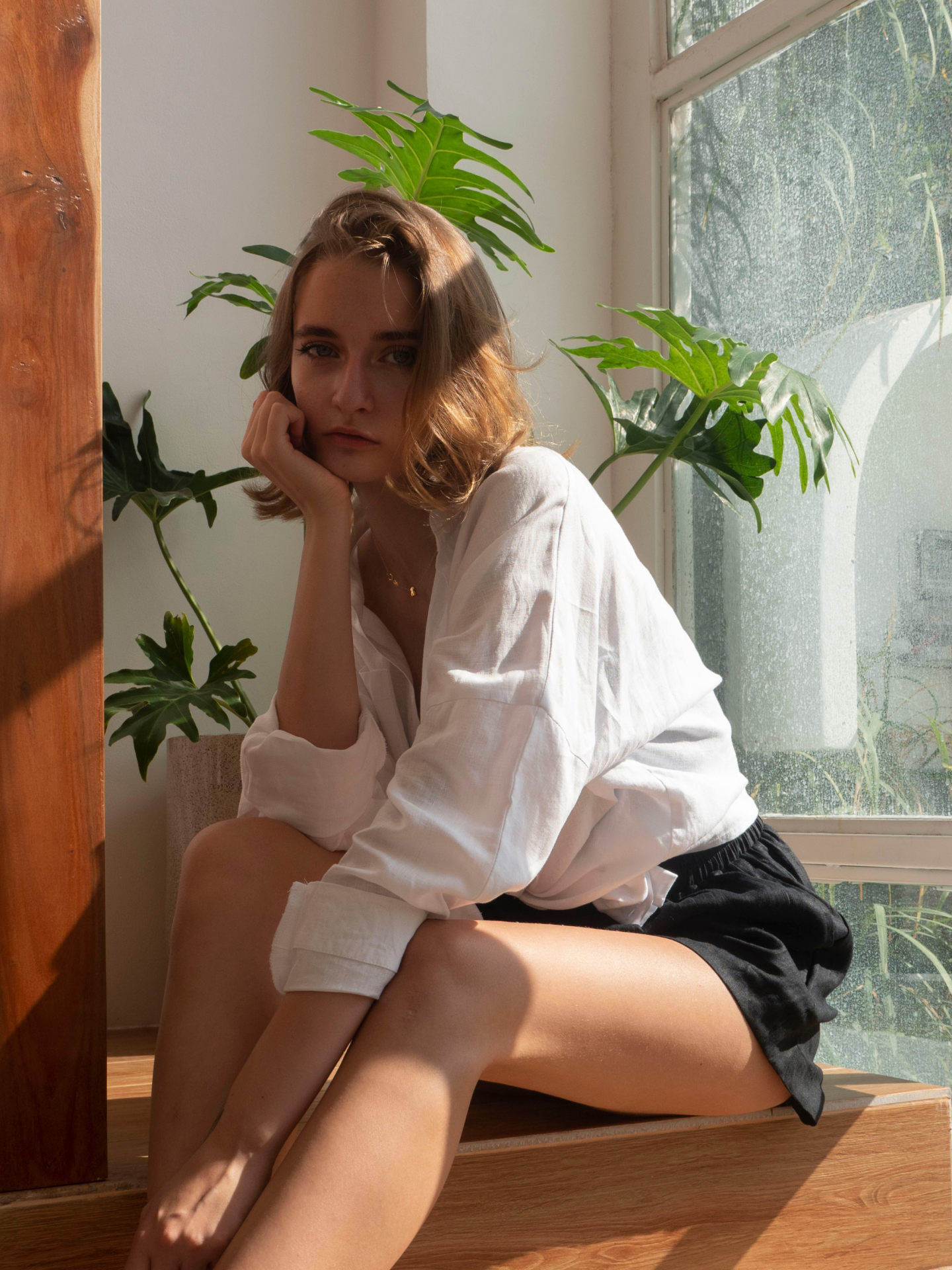 Base Linen Oversized Shirt in Pearl White