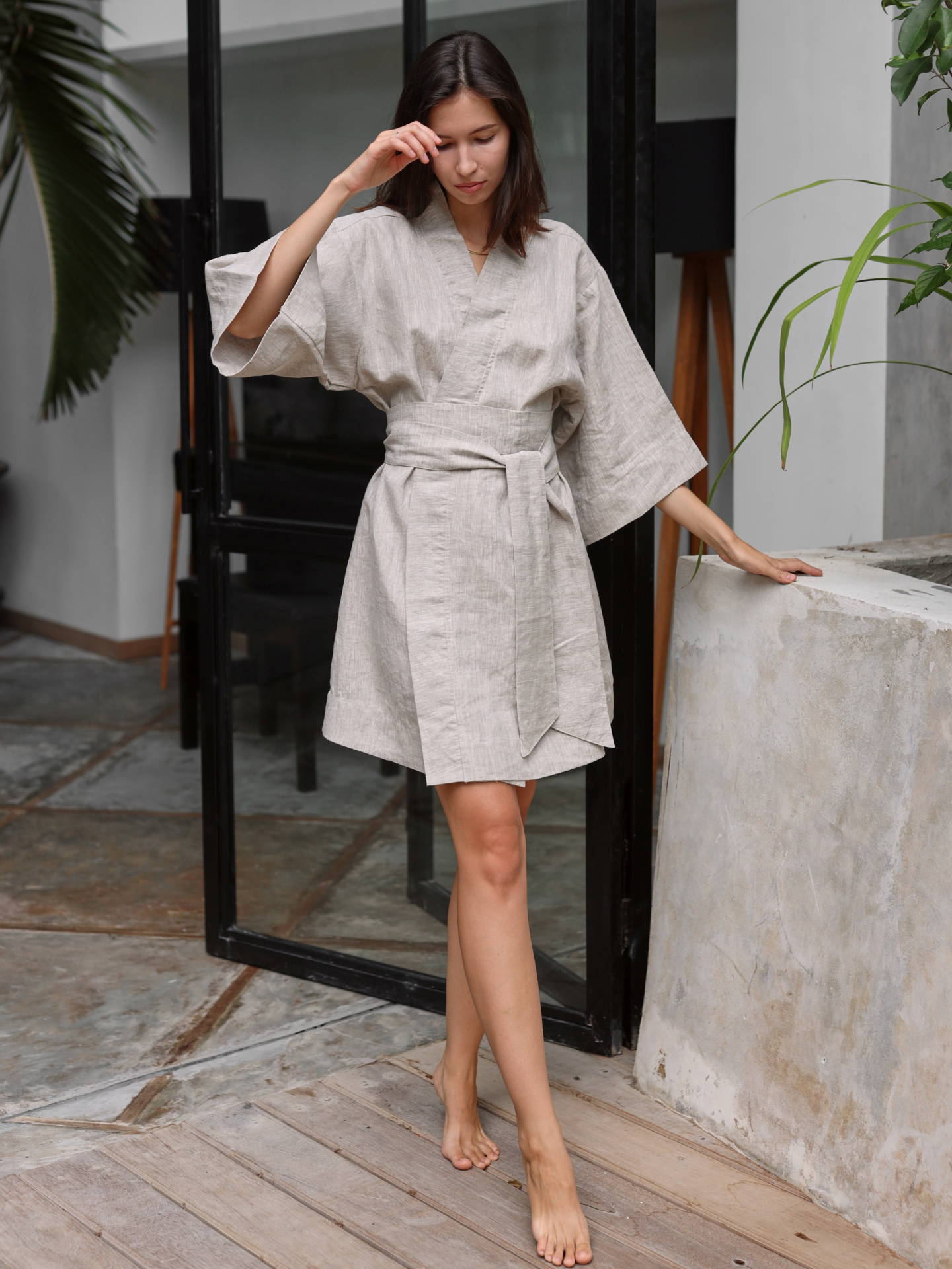 Linen Kimono Short Sleeve in Natural