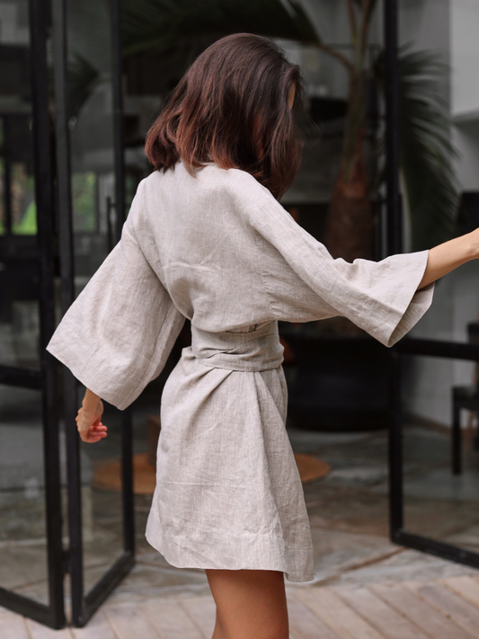 Linen Kimono Short Sleeve in Natural