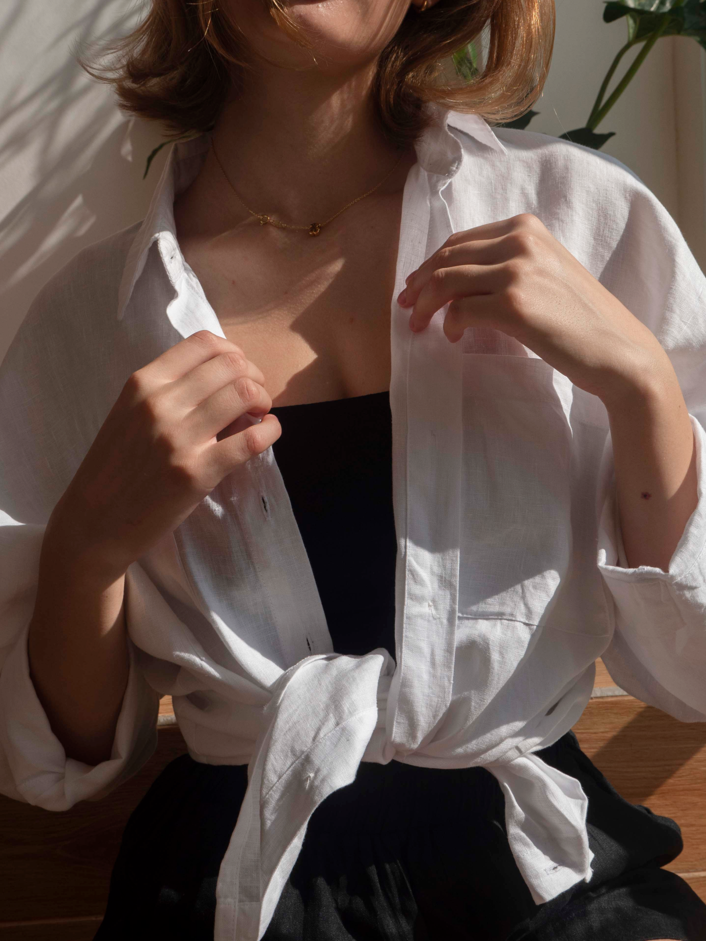 Base Linen Oversized Shirt in Pearl White