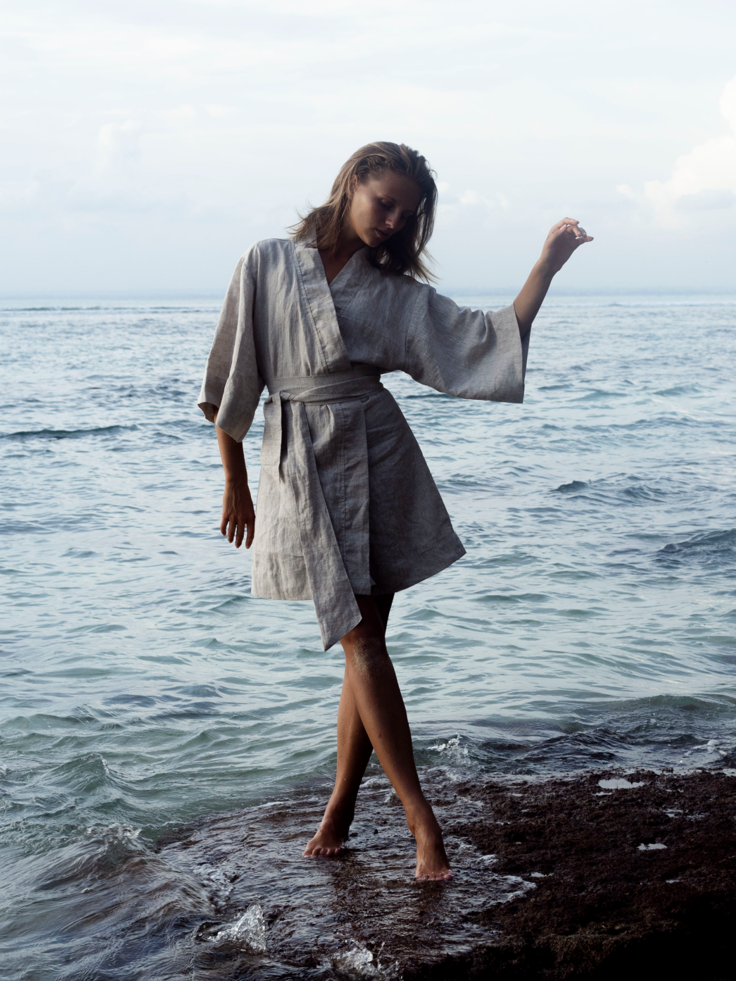 Linen Kimono Short Sleeve in Natural